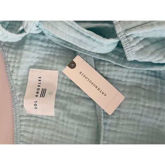 Anthropologie Light Blue Dress Cotton One Shoulder Tiered Ruffle Size Large - Picture 6 of 10